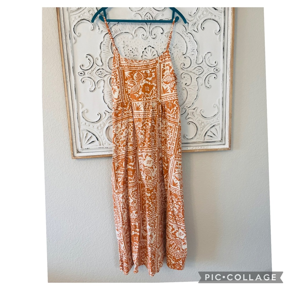Japna Orange and White Printed Midi Dress
